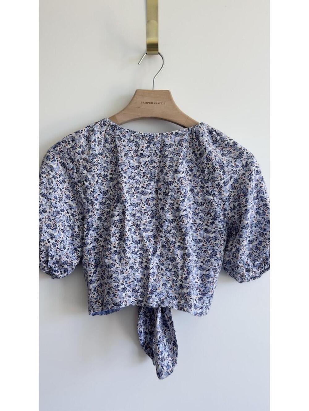 Abercrombie & Fitch Linen Blend Floral Tie Front Crop Top Puff Sleeve XS - Picture 9 of 9